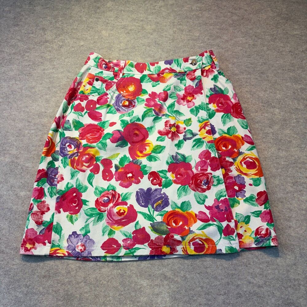 Vintage 80s Stuffed Shirt Jeanswear Floral Denim Skirt Size 9/10 USA Made